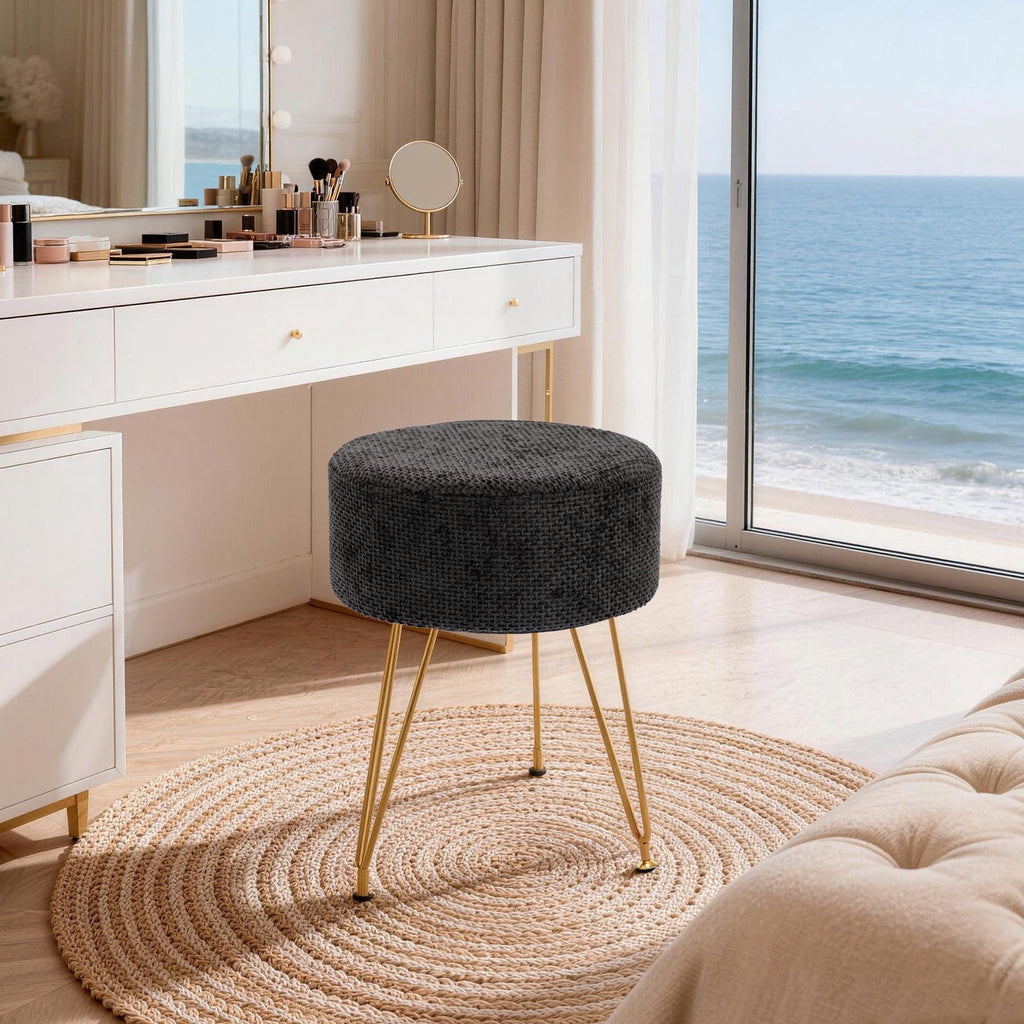 JIOABL Ottoman Foot Stool & Vanity Stool, 350lbs Capacity, Thick Cushion, Gold Metal Legs, for Bedroom & Living Room