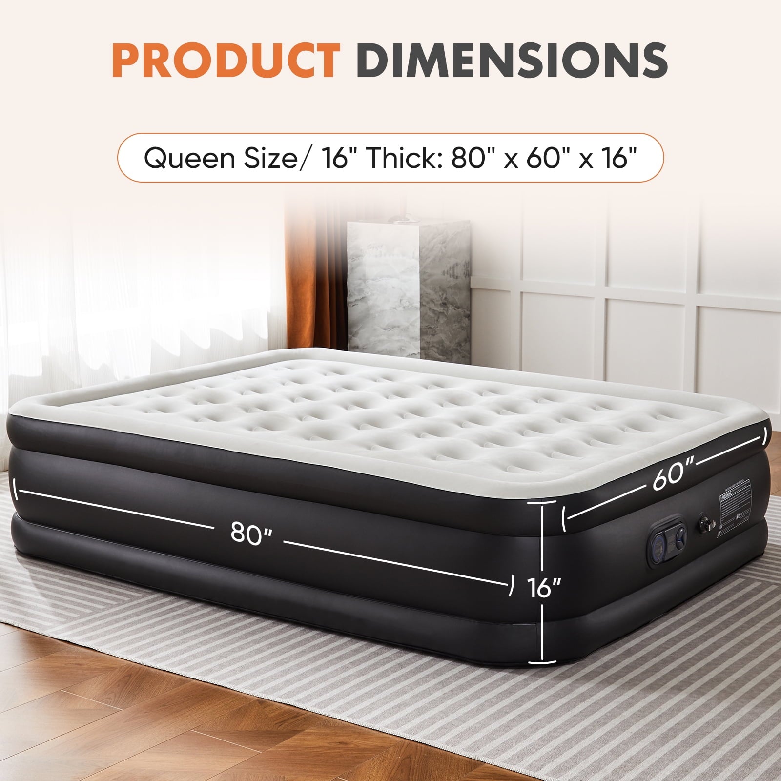 JIOABL  Air Mattress, Portable Low Noise Colchone Inflable with Built in Pump, Maximum Weight Capacity 600 lbs Air Bed for Camping, Beach, Outdoor