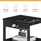 JIOABL 3-Tier Side Table with USB & AC Charging Station, Adjustable Shelves, Multi-Use for Living Room & Bedroom