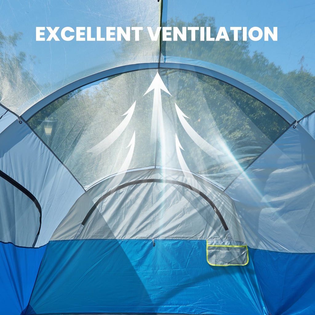 JIOABL 8 Person Camping Tent with Room Divider, Waterproof Polyester, Easy Setup, Portable with Carry Bag, Stakes & Ropes for Outdoor Camping