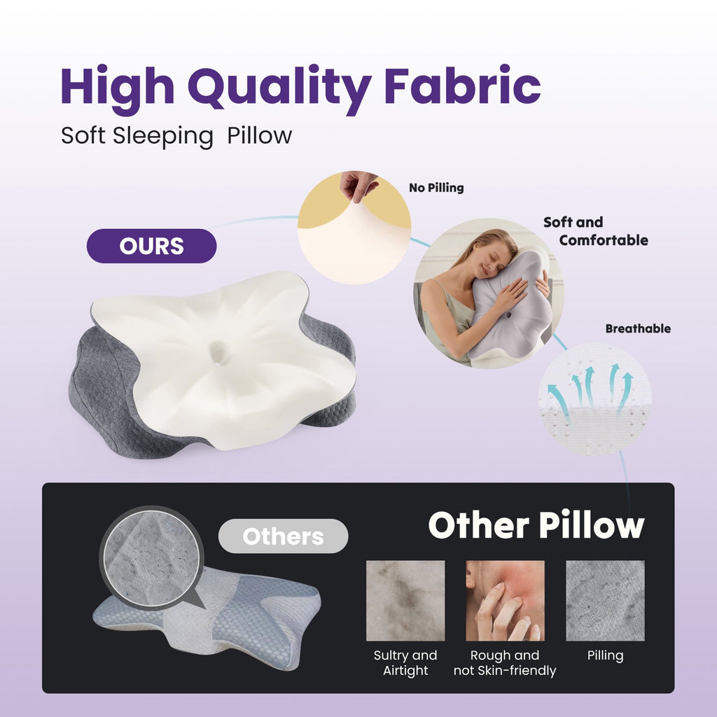 JIOABL Cervical Memory Foam Pillow, Contour Design with 2 Heights, Breathable Cover, Neck Support for Side Back Sleepers