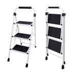 JIOABL 3 step ladder, 36-Inch Iron Step Stool with Non-Slip Pedals and Handrails - Portable Heavy Duty Steel Ladder for Kitchen, Garage, and Outdoor Use - Black