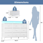 JIOABL TV Stand with  Fabric Drawers & Power Outlet, LED TV Console with USB & Type-C, Storage Dresser for Living Room