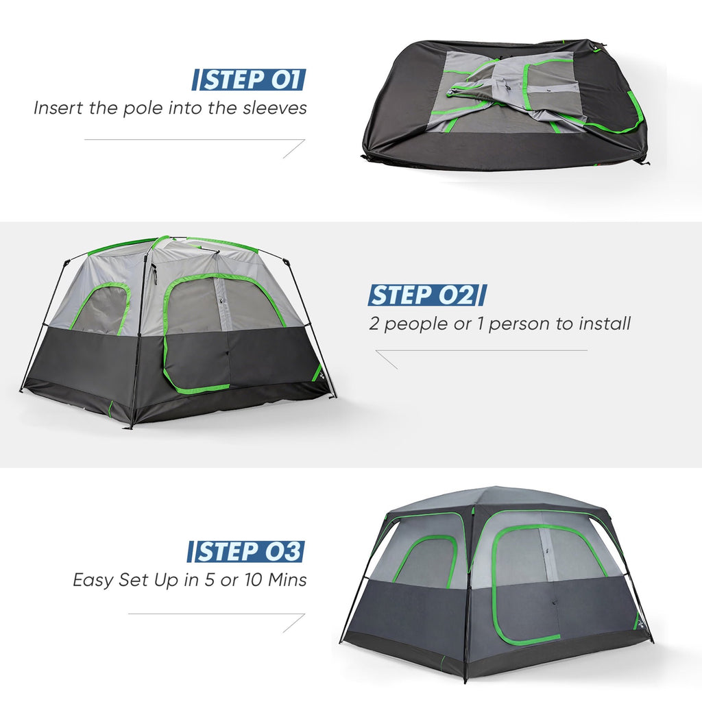 JIOABL 6 Person Camping Tent with Rainfly, Waterproof Polyester, Easy Setup, Portable with Carry Bag, Stakes & Ropes for Outdoor Camping