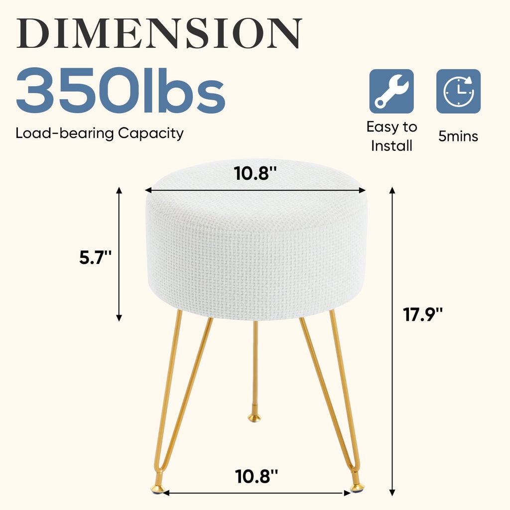 JIOABL Ottoman Foot Stool & Vanity Stool, 350lbs Capacity, Thick Cushion, Gold Metal Legs, for Bedroom & Living Room