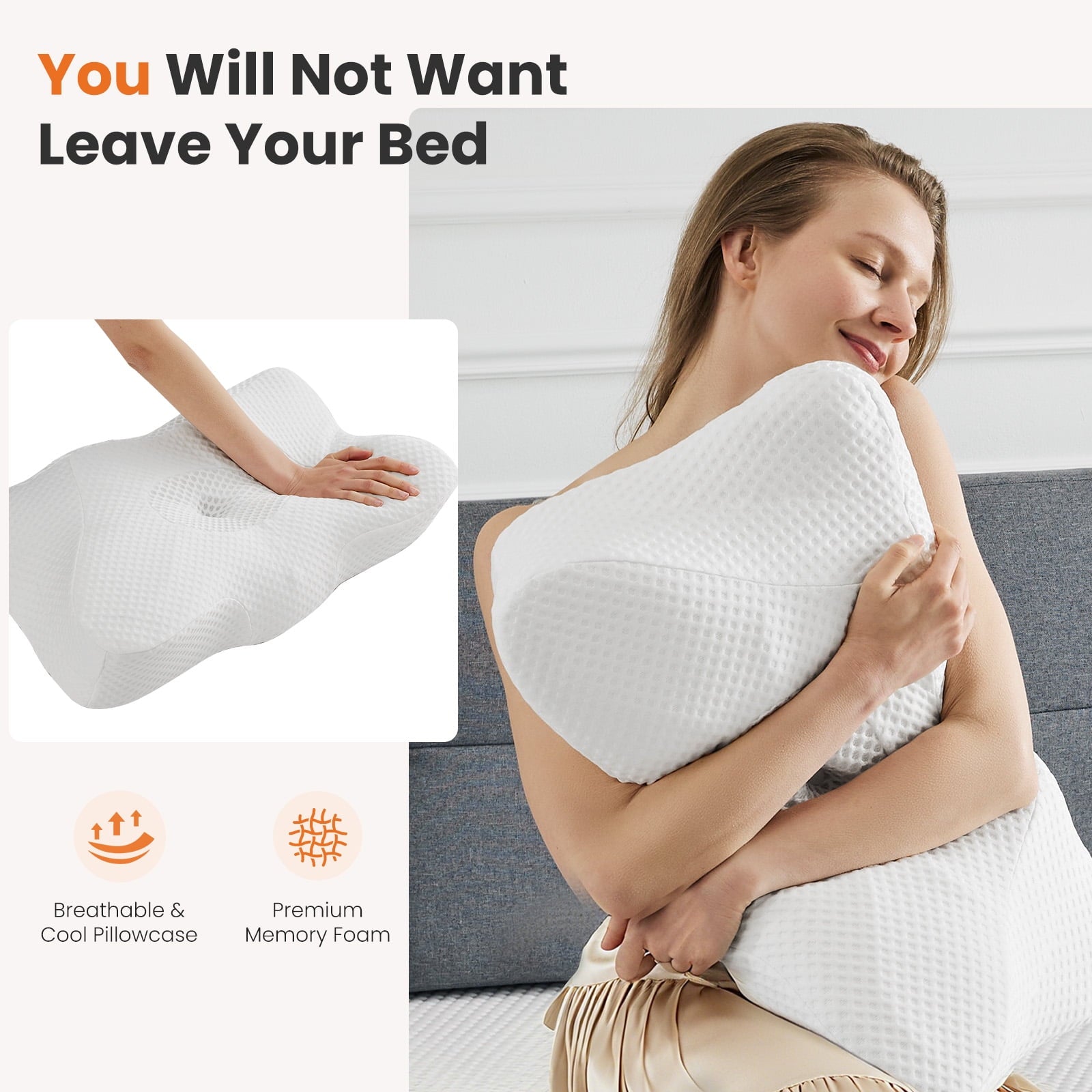 JIOABL Ergonomic Contour Memory Foam Pillows, Cervical Neck Pillow with Cooling Case for Neck Pain Relief