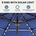 JIOABL 10FT Solar LED Patio Umbrella with Tilt & Vent, 32 LED Lights, 8 Ribs, UV-Resistant & Water-Resistant for Garden, Deck, Patio