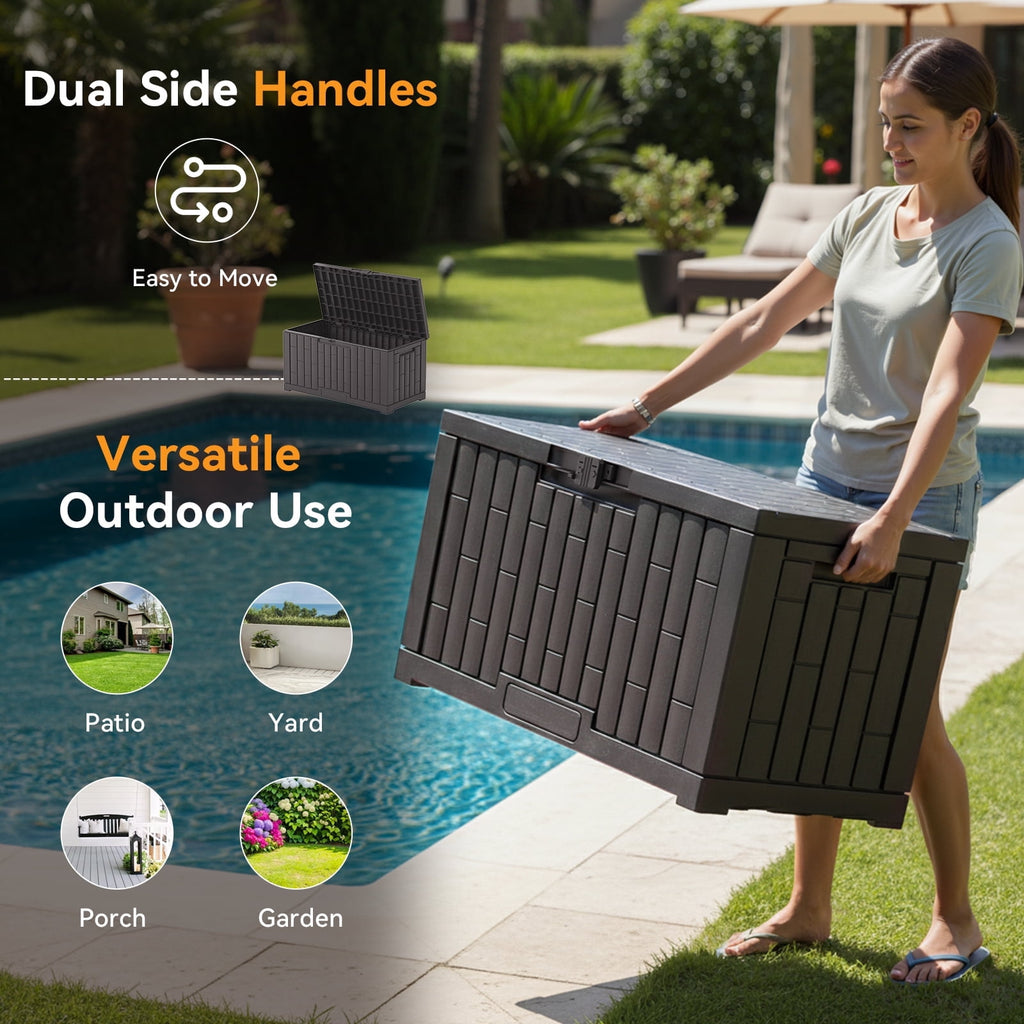 JIOABL 60-Gallon Waterproof Deck Box, UV-Resistant Resin, Lockable with Handles, Ideal for Patio Cushions, Garden Tools & Pool Accessories