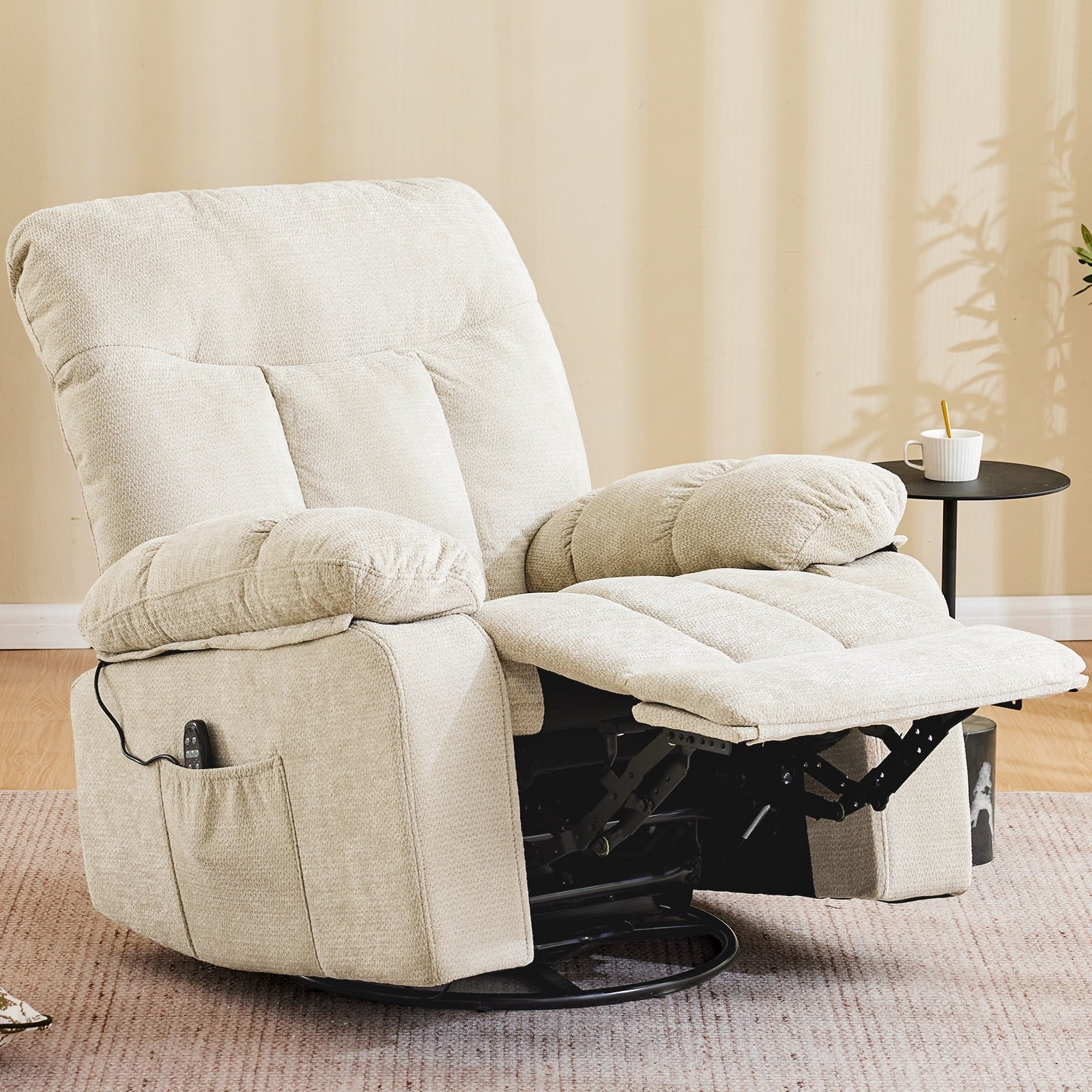 JIOABL Swivel Rocker Recliner Chair with Massage and Heat, Adjustable Recline, Chenille Fabric