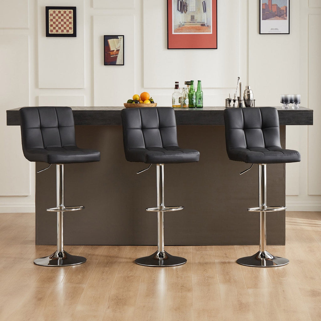 JIOABL Bar Stools, Armless Adjustable Swivel Barstools, PU Leather Hydraulic Kitchen Counter Height Bar Stools, Thickened Seat Cushion Square Island Barstools with Back