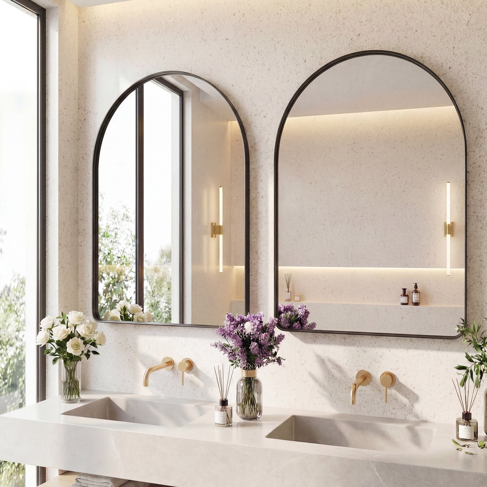 JIOABL Arched-Top Rectangular Wall-Mounted Mirror – Aluminum Frame, HD Tempered Glass, Perfect for Bathroom, Bedroom & Living Room