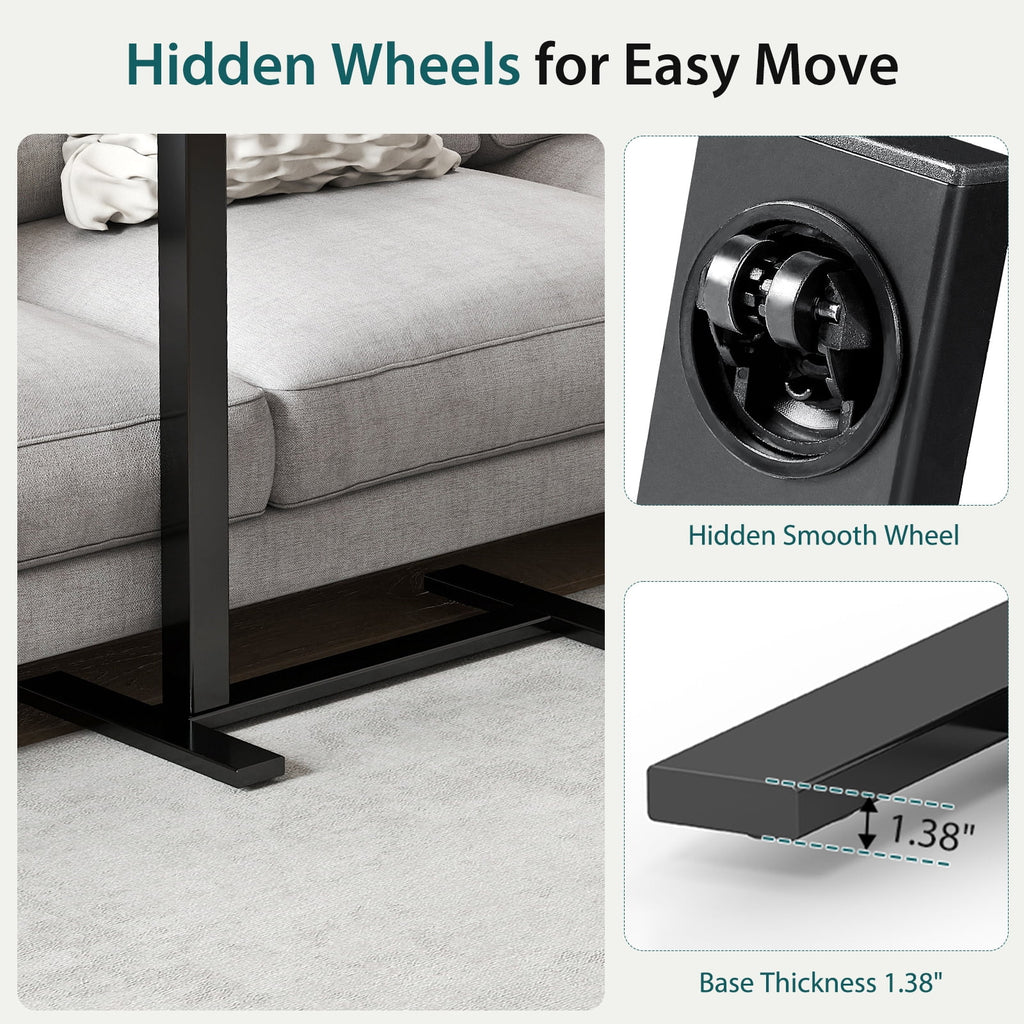 JIOABL Adjustable Overbed Bedside Table with Hidden Wheels for Hospital