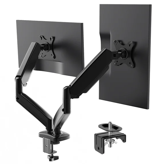 JIOABL Dual Monitor Stand, Spring-Loaded Monitor Mount for 2 Screens 13-32 Inch, Adjustable Desk Stand with Full Motion, Black