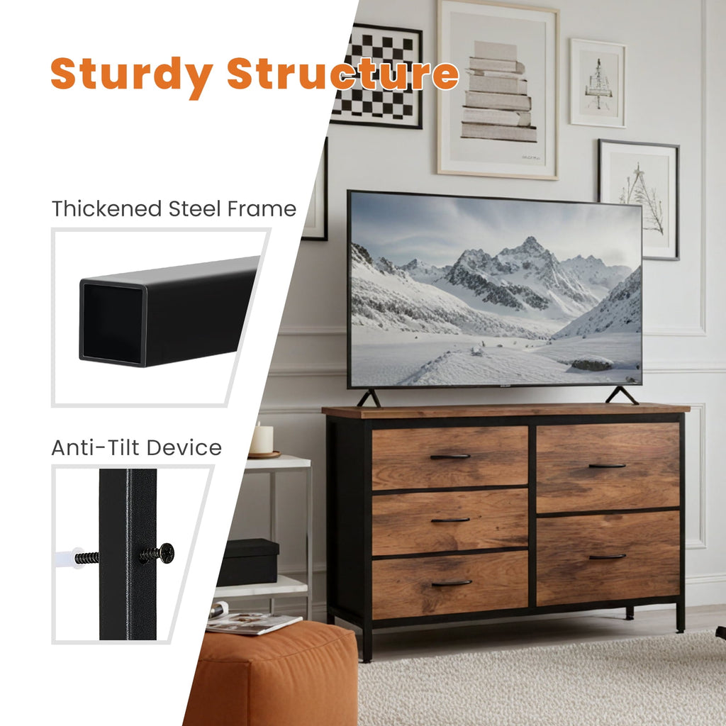 JIOABL 5-Drawer Dresser with Drawer Organizers for Bedroom, Living Room, or Closet