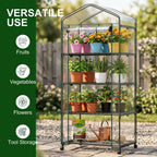 JIOABL 4-Tier Mini Greenhouse with Clear PVC Cover & Wheels, Portable Plant Grow House with Zipper Door, Steel Frame for Indoor & Outdoor Garden, Clear