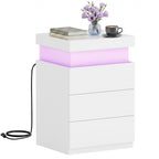 JIOABL Nightstand with Charging Station and RGB LED Light, 3 Drawers, Sliding Top, Bedside Table for Bedroom, Living Room and Dorm