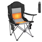 JIOABL USB Heated Camping Chair, High Back Padded Folding Chair with 3 Heat Settings, Cup Holder, 400 lbs, Black Gray