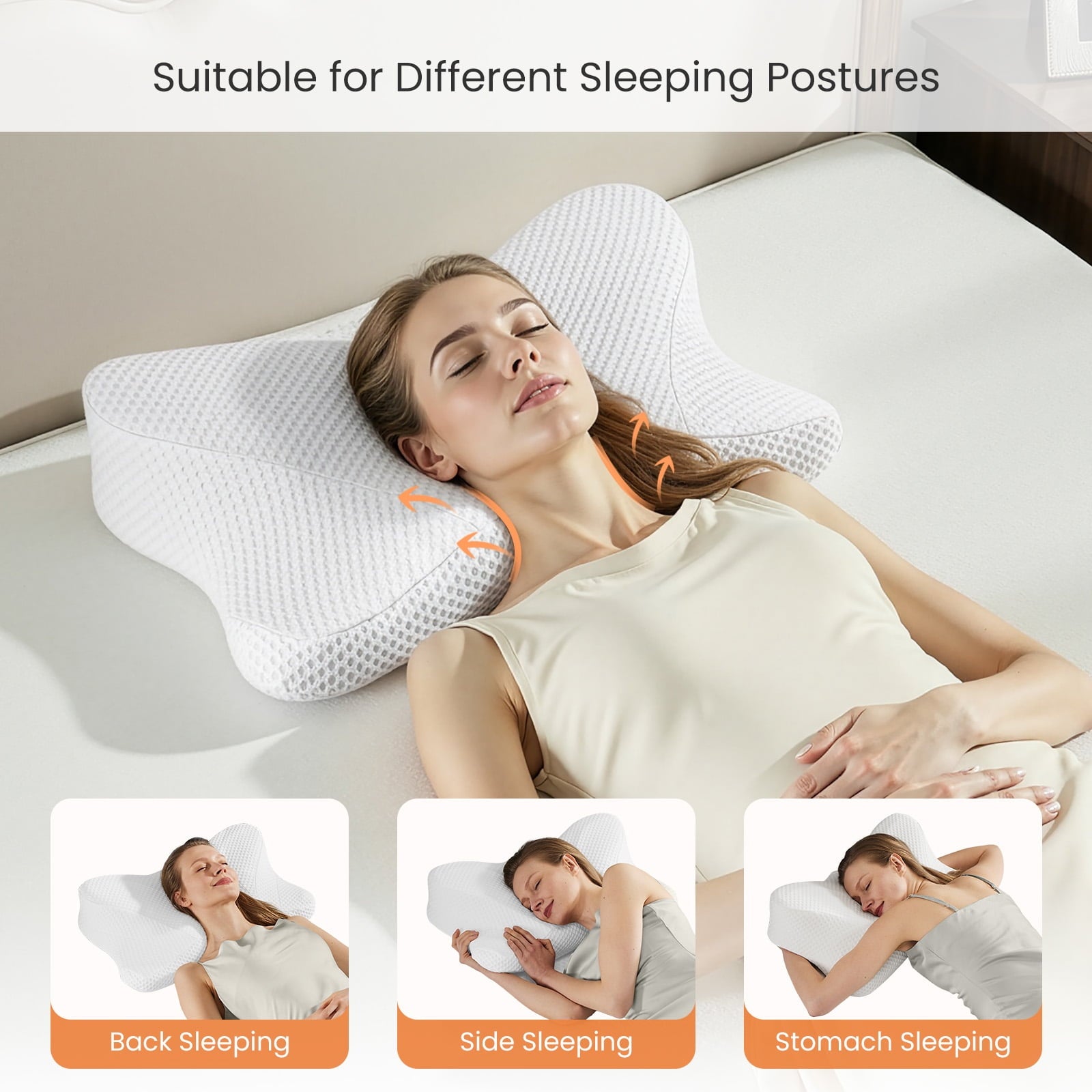JIOABL Ergonomic Contour Memory Foam Pillows, Cervical Neck Pillow with Cooling Case for Neck Pain Relief