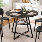 JIOABL 42 Inch Round Dining Table for 4-6, Farmhouse Table with Dual-Tier Storage Shelf, Metal Pedestal Base for Kitchen Dining Room Apartment, Black