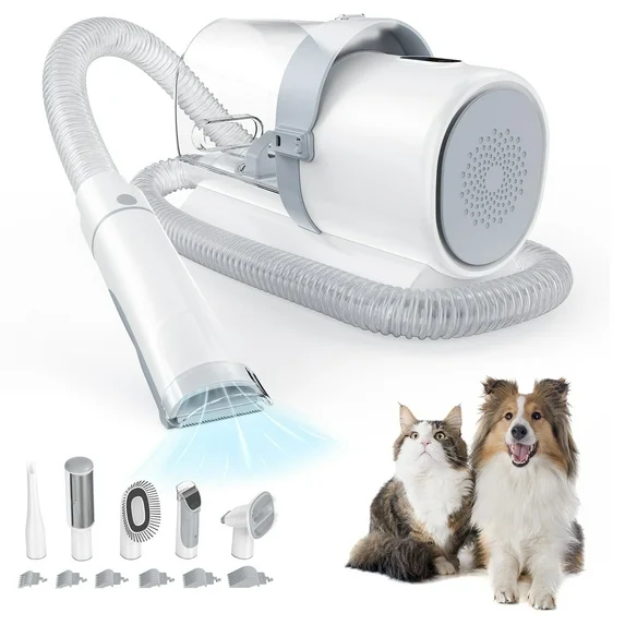 JIOABL Dog Grooming Vacuum Kit 5-in-1 Electric Pet Trimmer, 2.5L Dust Box, Low Noise, White