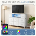 JIOABL TV Stand with  Fabric Drawers & Power Outlet, LED TV Console with USB & Type-C, Storage Dresser for Living Room