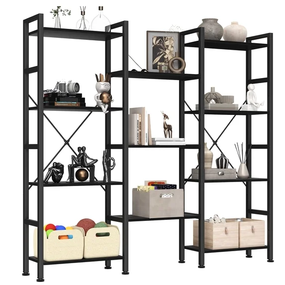 JIOABL 4-Tier Bookshelf, Freestanding Bookcase with Metal Frame, Modern Open Shelf Storage Organizer for Living Room, Bedroom, Office, Rust