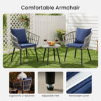 JIOABL Outdoor Bistro Set, Wicker Chairs & Glass Top Table for Patio, Balcony, Porch, Backyard