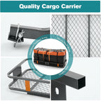 JIOABL Folding Hitch Cargo Carrier Basket for SUVs, Trucks & Vans, 500 lb Capacity with Waterproof Bag, Net, Ratchet Straps, Lock & Stabilizer