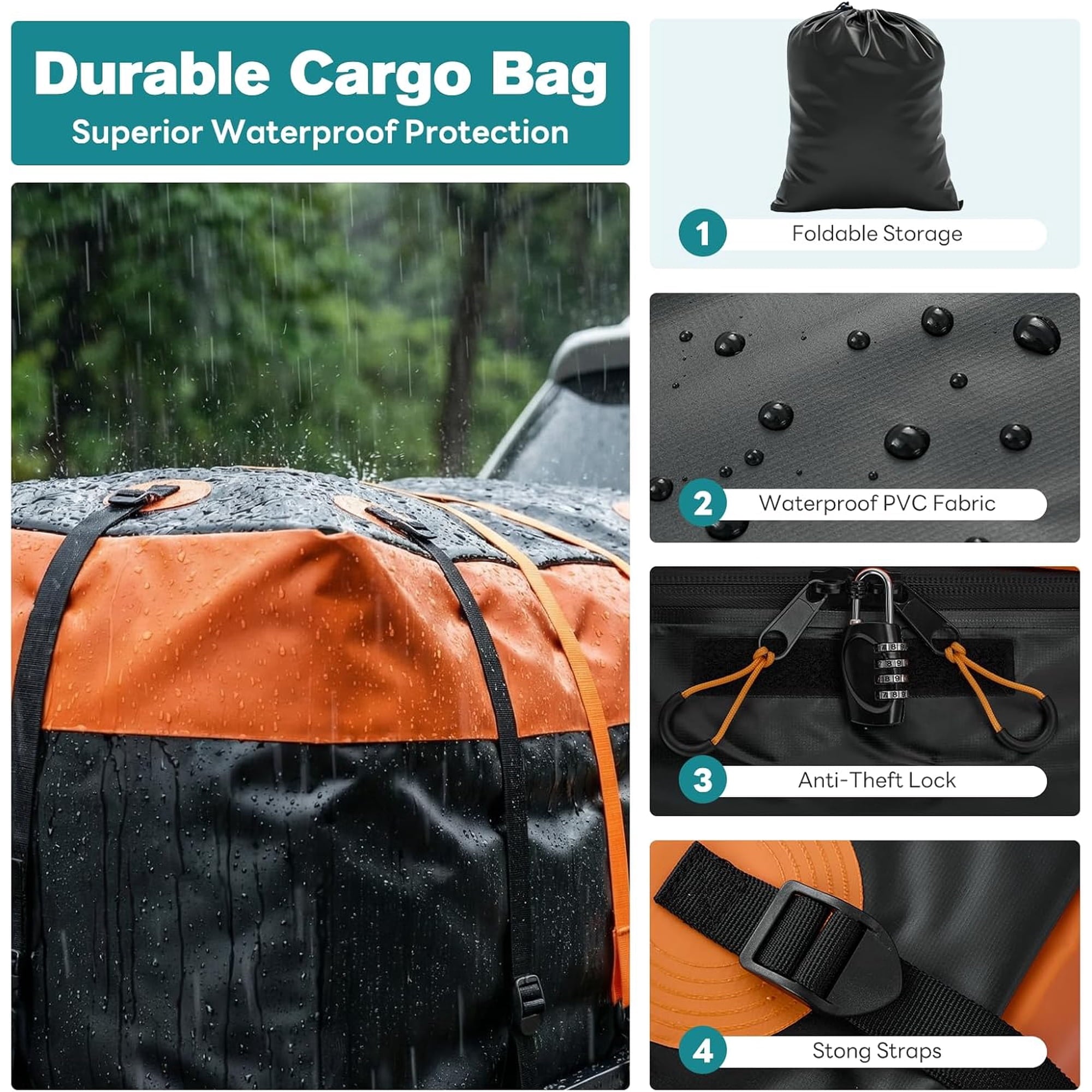 JIOABL Folding Hitch Cargo Carrier Basket for SUVs, Trucks & Vans, 500 lb Capacity with Waterproof Bag, Net, Ratchet Straps, Lock & Stabilizer