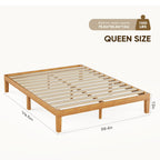 JIOABL Wood Bed Frame, 12in Wooden Platform Bed Frame with Support Slats, No Spring Needed, Storage Space Under Base, Natural Pine