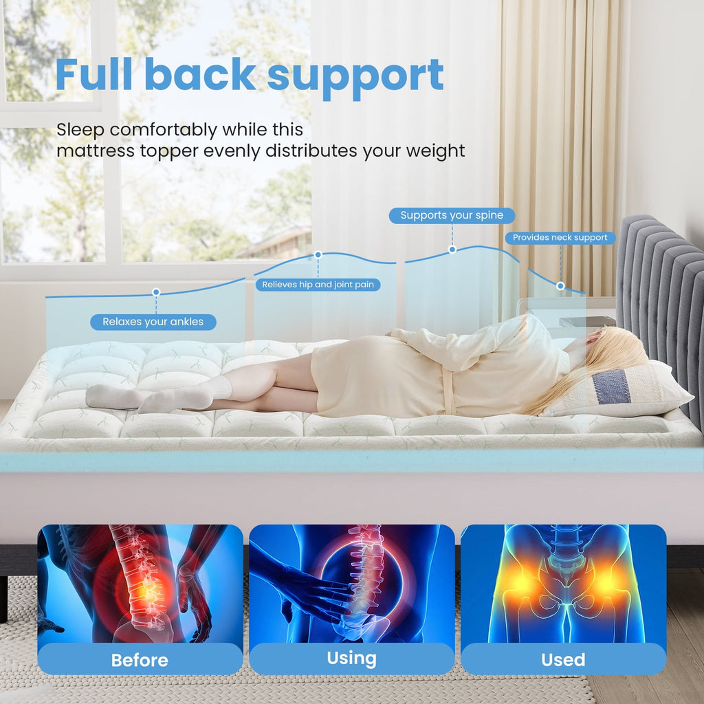 JIOABL Double Layer Mattress Topper, 2 inch Gel Memory Foam & 2 inch Cool Pillow Top for Back Pain Relief, Medium Firm