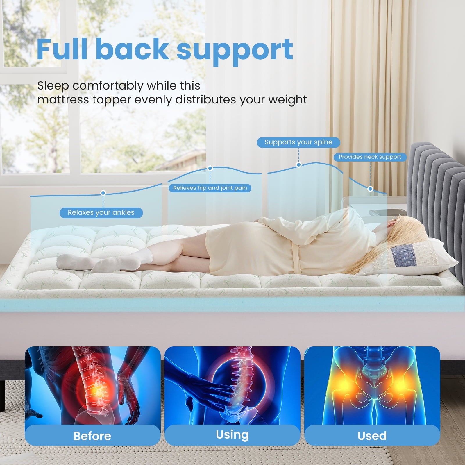 JIOABL Double Layer Mattress Topper, 2 inch Gel Memory Foam & 2 inch Cool Pillow Top for Back Pain Relief, Medium Firm