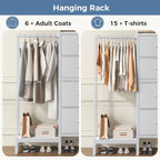 JIOABL 4 Drawer Dresser with Hanging Rack, Steel Frame, Fabric Drawers, Tall Storage Organizer for Bedroom