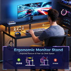 JIOABL Gaming Desk with RGB LED, Built-in Charging Station, Ergonomic Monitor Stand, Storage Drawers, Reversible Shelf, for Teens & Adults