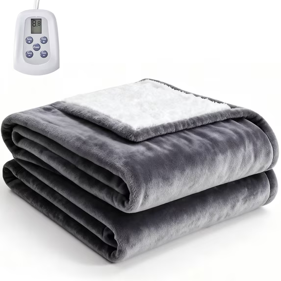 JIOABL Twin Size Electric Heated Blanket 84"x62" with Dual Zone Independent Control, Washable Flannel & Sherpa Fabric, 10 Heat Levels, Auto Shut-Off