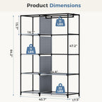 JIOABL Portable Clothes Rack with Shelves, Freestanding Closet Organizer with Hanging Rods for Bedroom, Entryway