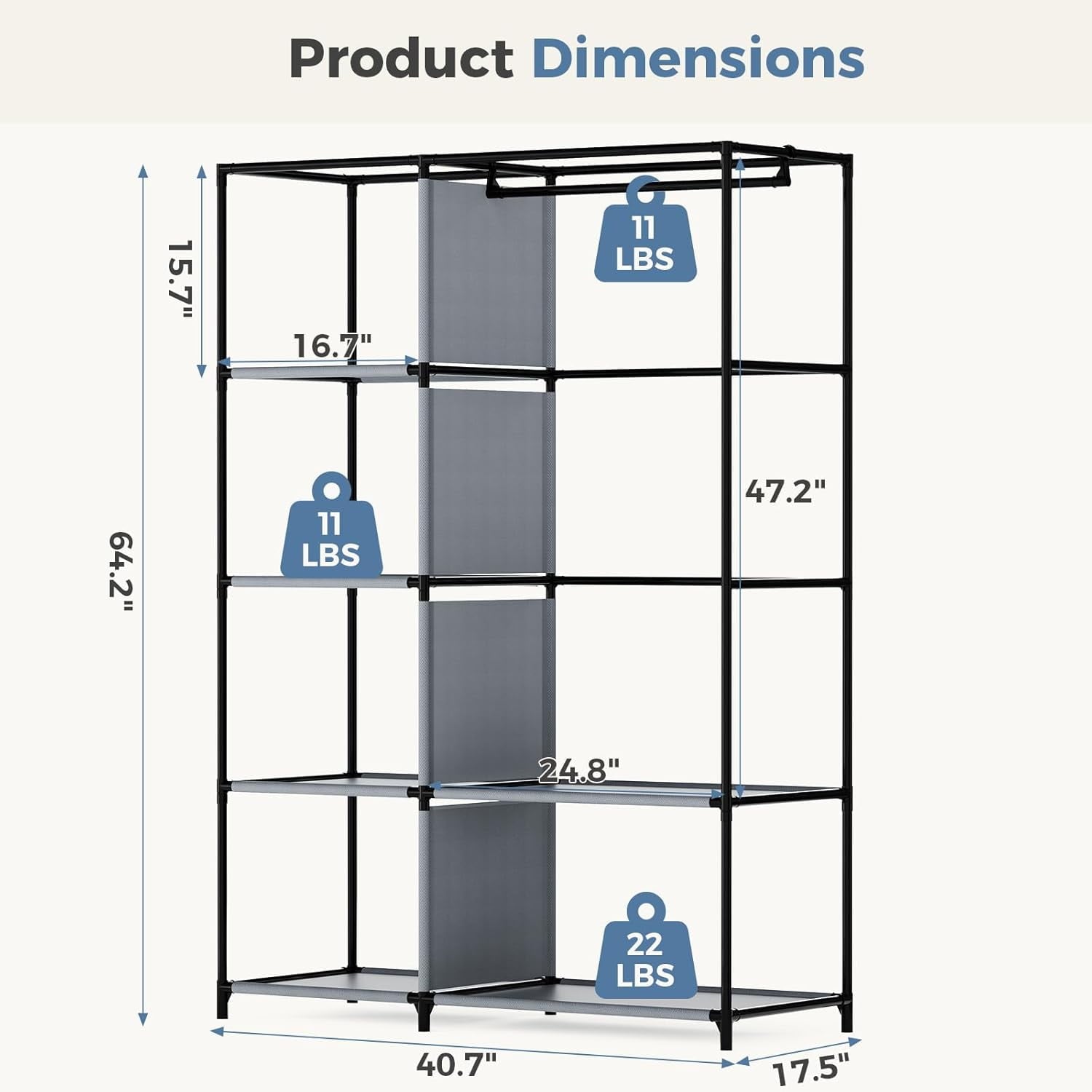 JIOABL Portable Clothes Rack with Shelves, Freestanding Closet Organizer with Hanging Rods for Bedroom, Entryway