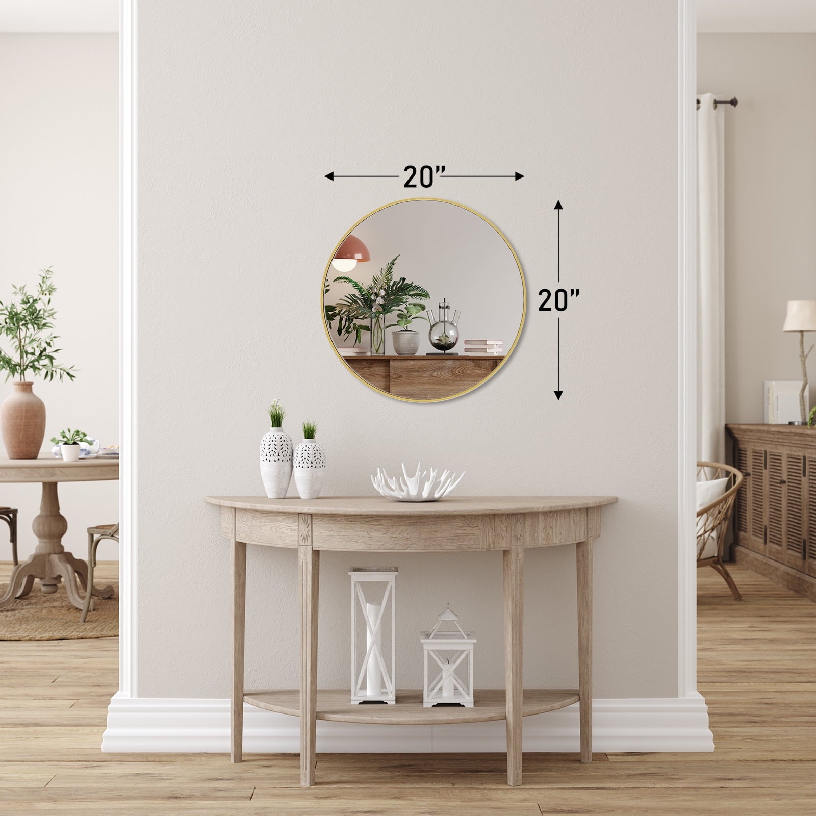 JIOABL Round Mirror, Metal Frame Wall Mirror for Entryway, Bathroom, Vanity, Living Room, Modern Circular Mirro