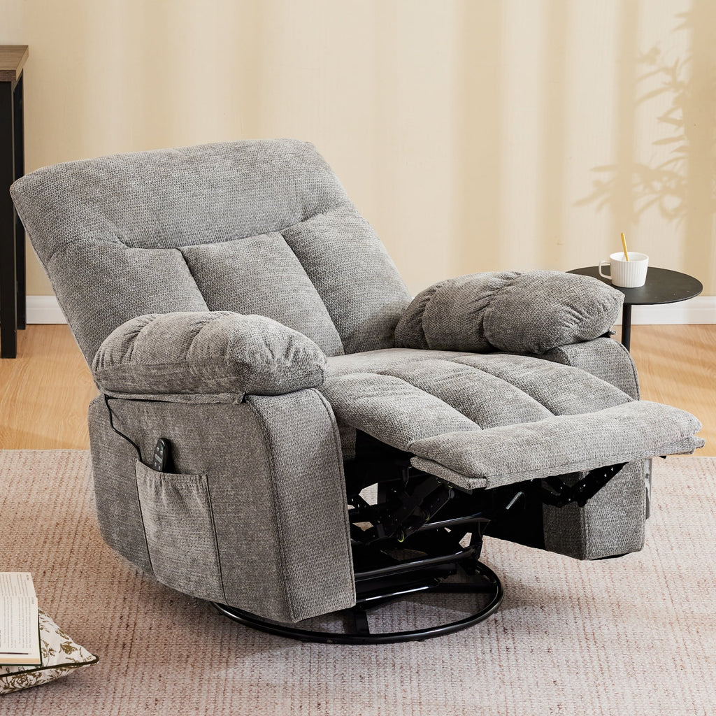 JIOABL Swivel Rocker Recliner Chair with Massage and Heat, Adjustable Recline, Chenille Fabric