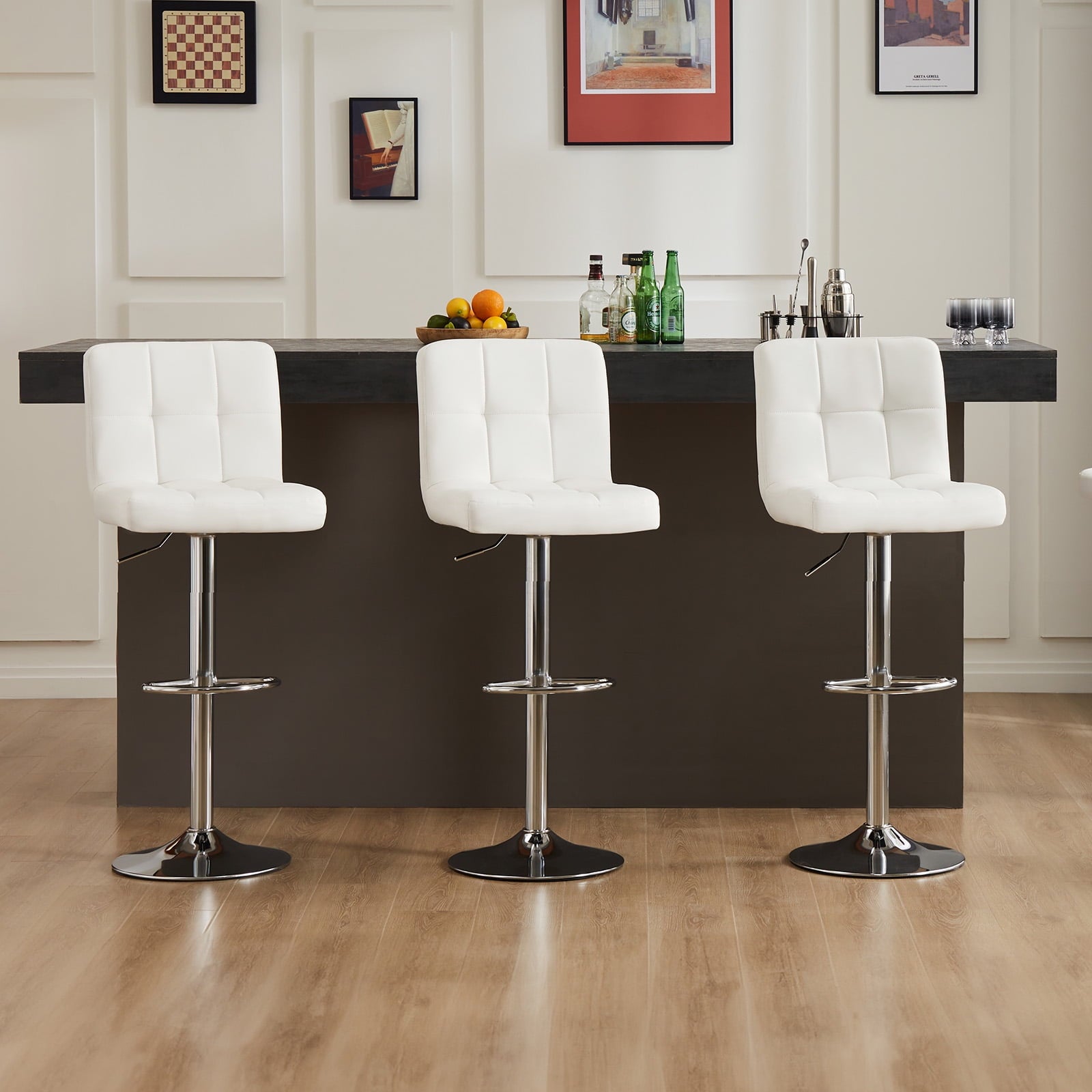 JIOABL Bar Stools, Armless Adjustable Swivel Barstools, PU Leather Hydraulic Kitchen Counter Height Bar Stools, Thickened Seat Cushion Square Island Barstools with Back