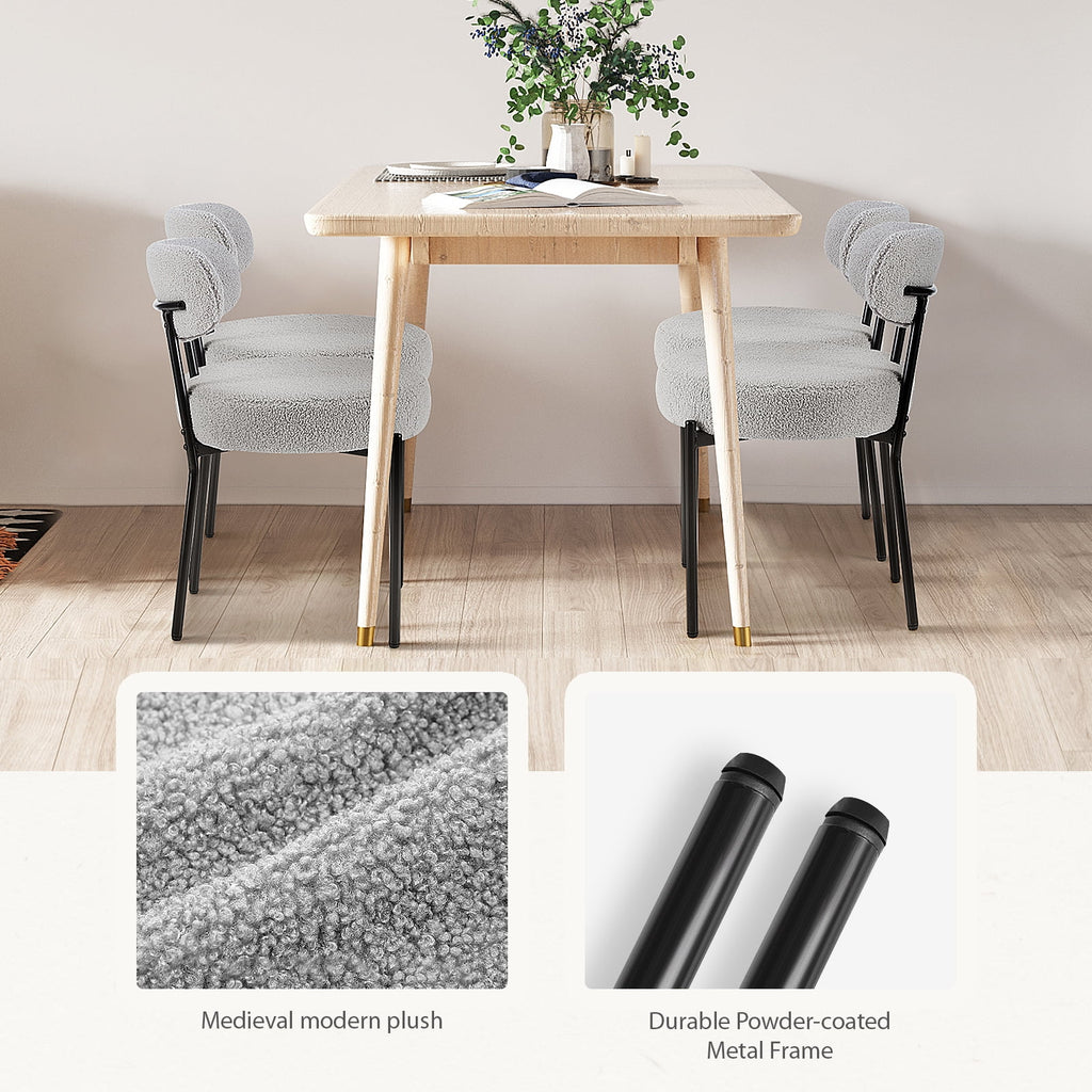 JIOABL Dining Chairs, Boucle Upholstered Kitchen Chairs with Curved Backrest & Metal Legs, Mid Century Modern Round Dining Room Chairs for Vanity, Living Room