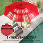 JIOABL 10FT Solar LED Patio Umbrella with Tilt & Vent, 32 LED Lights, 8 Ribs, UV-Resistant & Water-Resistant for Garden, Deck, Patio