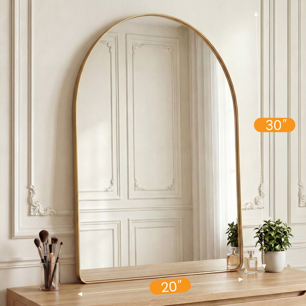 JIOABL Arched-Top Rectangular Wall-Mounted Mirror – Aluminum Frame, HD Tempered Glass, Perfect for Bathroom, Bedroom & Living Room