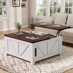 JIOABL Farmhouse Lift Top Coffee Table with Charging Station and Hidden Storage, Square Center Table for Living Room