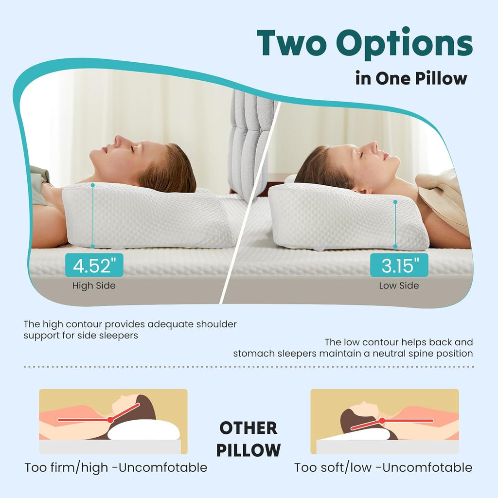 JIOABL Ergonomic Contour Memory Foam Pillows, Cervical Neck Pillow with Cooling Case for Neck Pain Relief