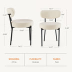 JIOABL Dining Chairs, Boucle Upholstered Kitchen Chairs with Curved Backrest & Metal Legs, Mid Century Modern Round Dining Room Chairs for Vanity, Living Room