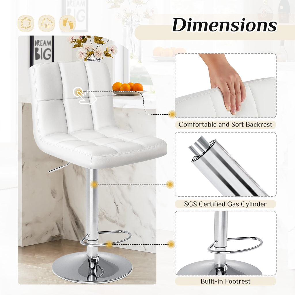 JIOABL Bar Stools, Armless Adjustable Swivel Barstools, PU Leather Hydraulic Kitchen Counter Height Bar Stools, Thickened Seat Cushion Square Island Barstools with Back