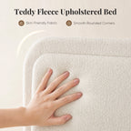 JIOABL Upholstered Platform Bed Frame with Adjustable Headboard, Teddy Fleece Fabric, No Box Spring Needed, White