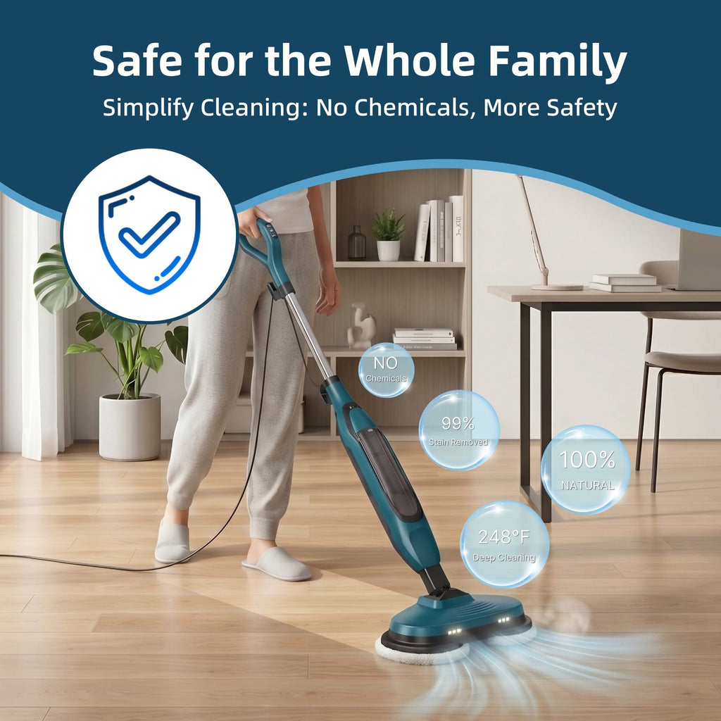JIOABL Scrubbing Steam Mop with Dual Rotating Pads, LED Headlights and Adjustable Steam Modes for Sealed Hard Floors