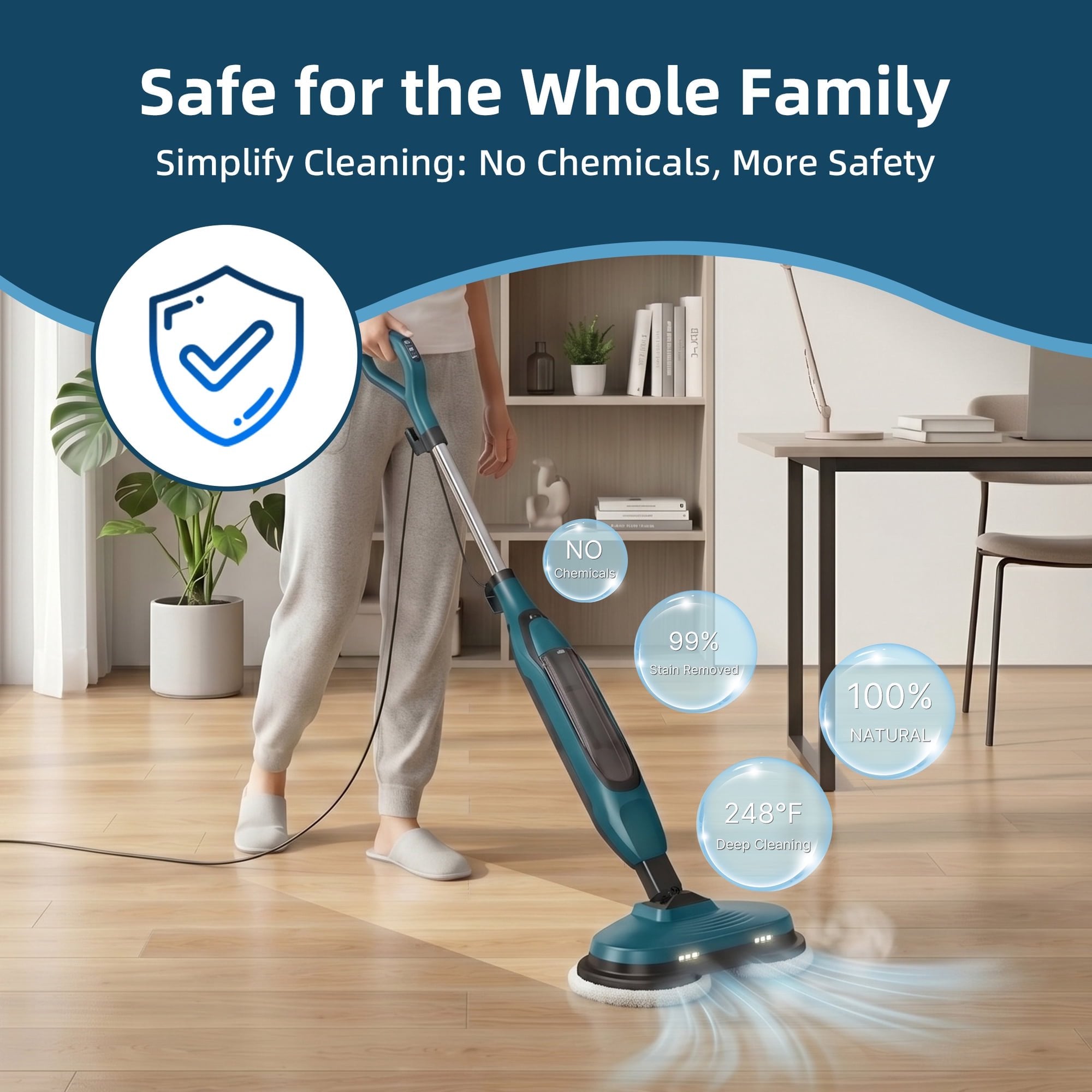 JIOABL Scrubbing Steam Mop with Dual Rotating Pads, LED Headlights and Adjustable Steam Modes for Sealed Hard Floors